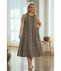 Skies Are Blue Plus Size Animal Printed Sleeveless Drop Waist Poplin Midi Dress