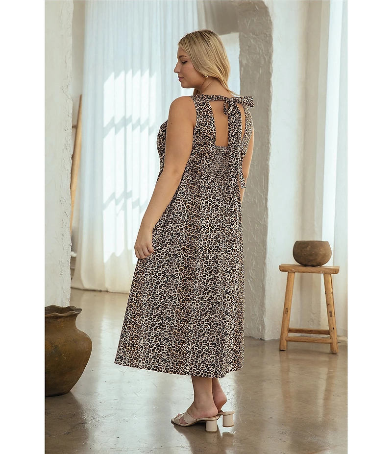 Skies Are Blue Plus Size Animal Printed Sleeveless Drop Waist Poplin Midi Dress