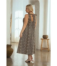 Skies Are Blue Plus Size Animal Printed Sleeveless Drop Waist Poplin Midi Dress