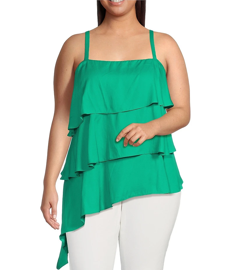 Skies Are Blue Plus Size Asymmetrical Ruffle Tiered Top