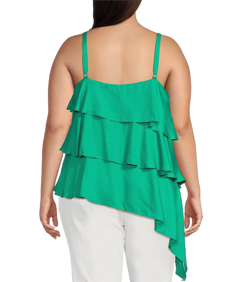 Skies Are Blue Plus Size Asymmetrical Ruffle Tiered Top