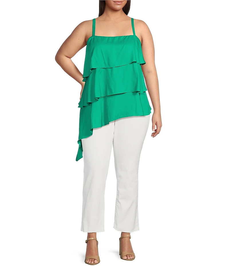 Skies Are Blue Plus Size Asymmetrical Ruffle Tiered Top