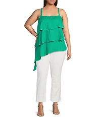 Skies Are Blue Plus Size Asymmetrical Ruffle Tiered Top