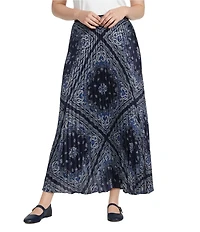Skies Are Blue Plus Size Bandana Print High Rise Pleated Maxi Skirt