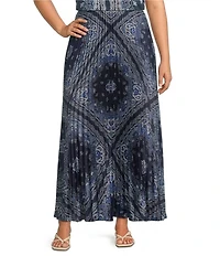 Skies Are Blue Plus Size Bandana Print High Rise Pleated Maxi Skirt