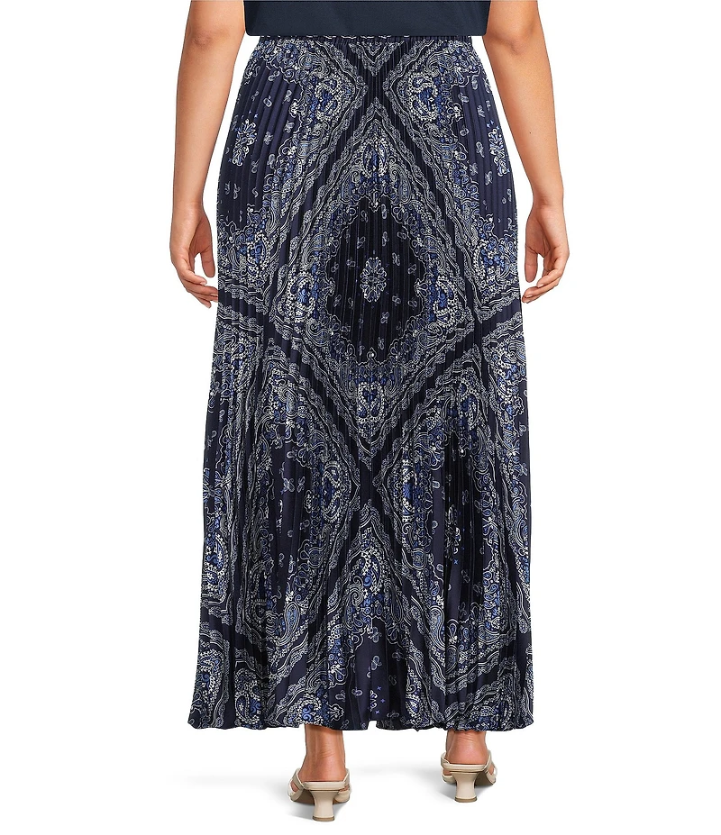 Skies Are Blue Plus Size Bandana Print High Rise Pleated Maxi Skirt