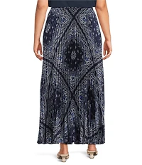 Skies Are Blue Plus Size Bandana Print High Rise Pleated Maxi Skirt
