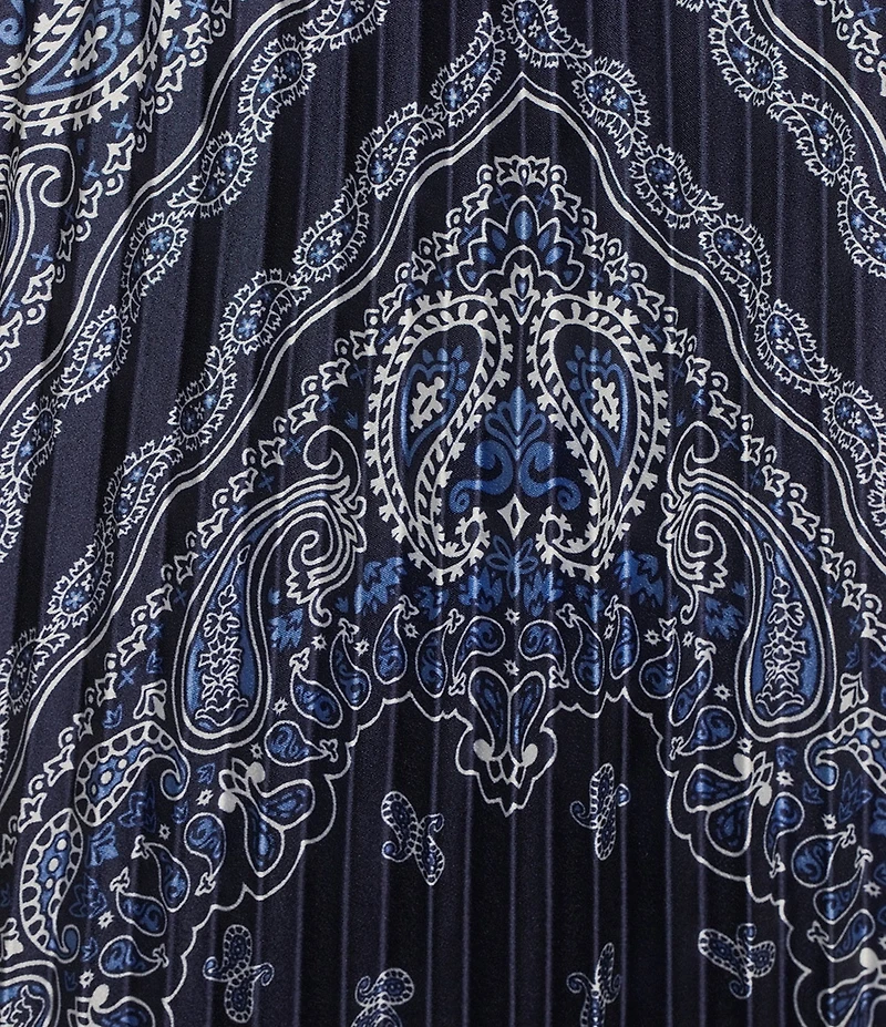 Skies Are Blue Plus Size Bandana Print High Rise Pleated Maxi Skirt