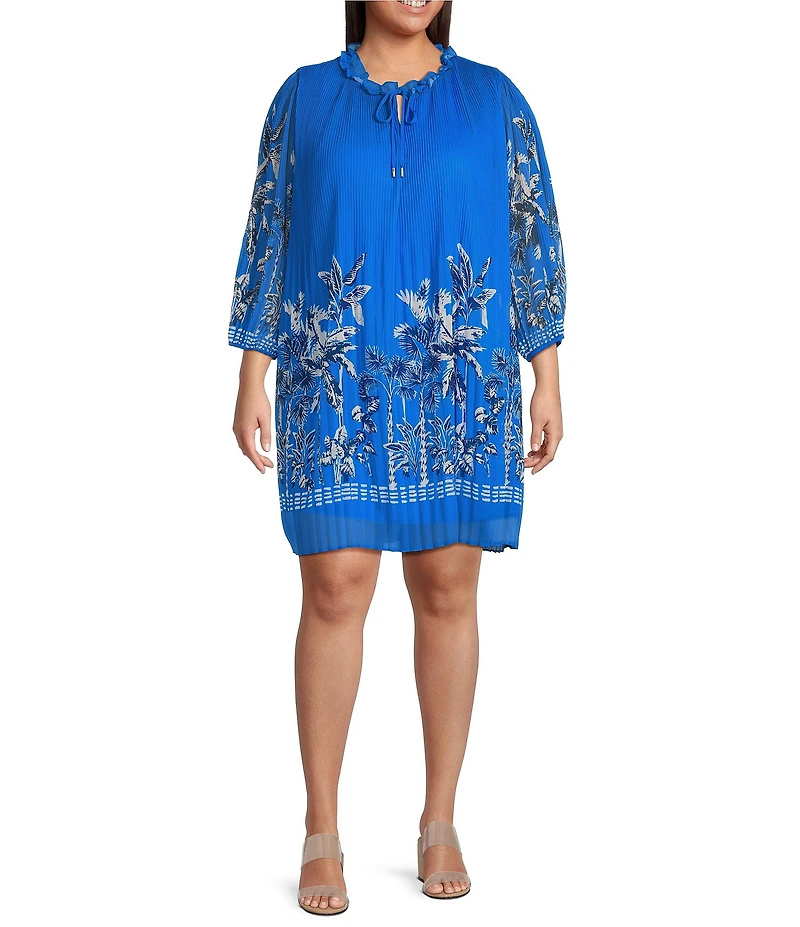 Skies Are Blue Plus Size Border Chiffon Mini Dress