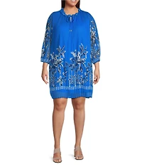 Skies Are Blue Plus Size Border Chiffon Mini Dress