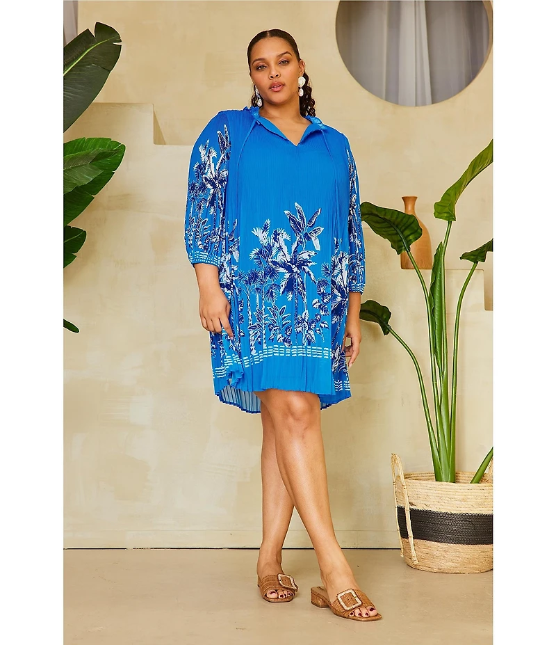 Skies Are Blue Plus Size Border Chiffon Mini Dress