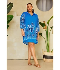 Skies Are Blue Plus Size Border Chiffon Mini Dress