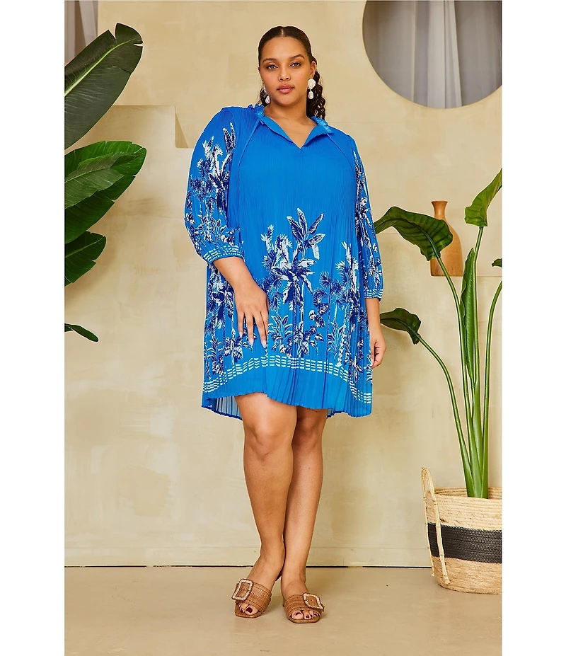 Skies Are Blue Plus Size Border Chiffon Mini Dress