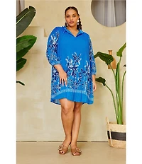 Skies Are Blue Plus Size Border Chiffon Mini Dress