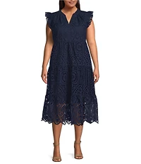 Skies Are Blue Plus Size Border Eyelet Tiered Midi Dress