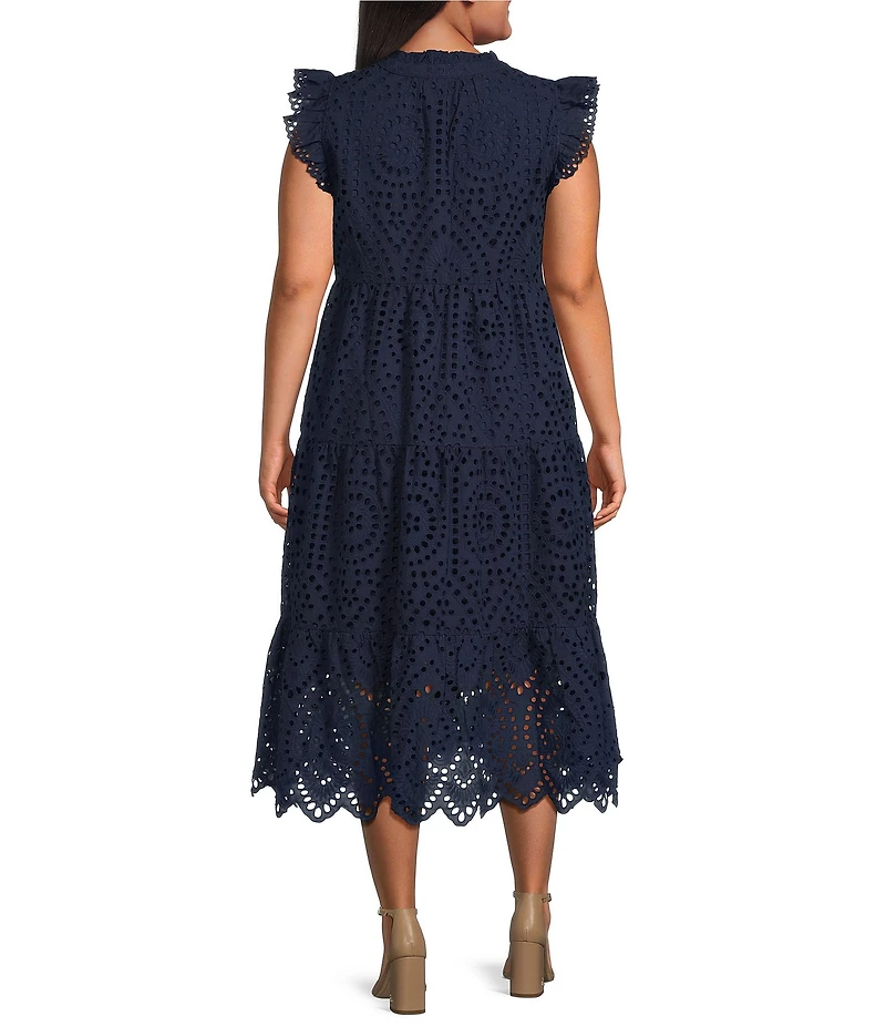 Skies Are Blue Plus Size Border Eyelet Tiered Midi Dress
