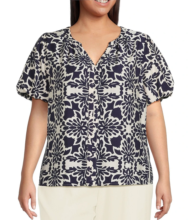 Skies Are Blue Plus Size Bubble Short Sleeve Blouse