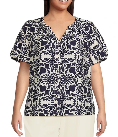 Skies Are Blue Plus Size Bubble Short Sleeve Blouse