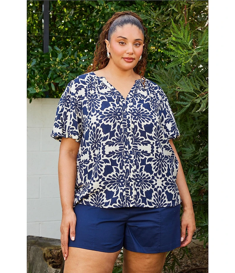 Skies Are Blue Plus Size Bubble Short Sleeve Blouse