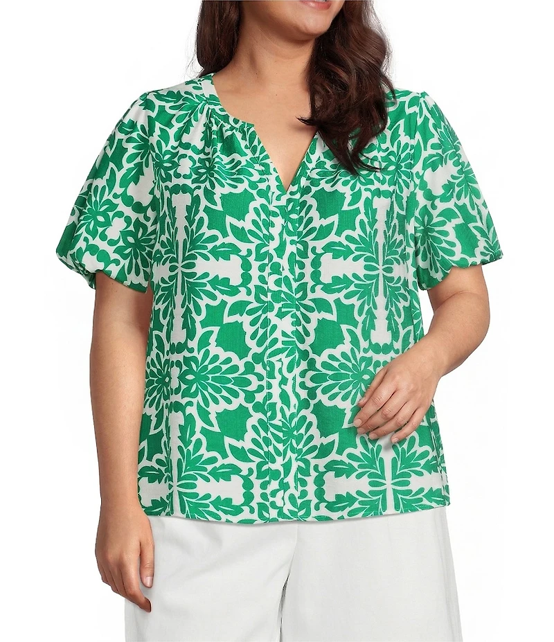 Skies Are Blue Plus Size Bubble Short Sleeve Blouse