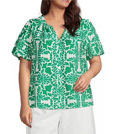 Skies Are Blue Plus Size Bubble Short Sleeve Blouse
