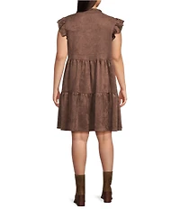 Skies Are Blue Plus Size Cap Sleeve Faux-Suede Tiered Mini Dress