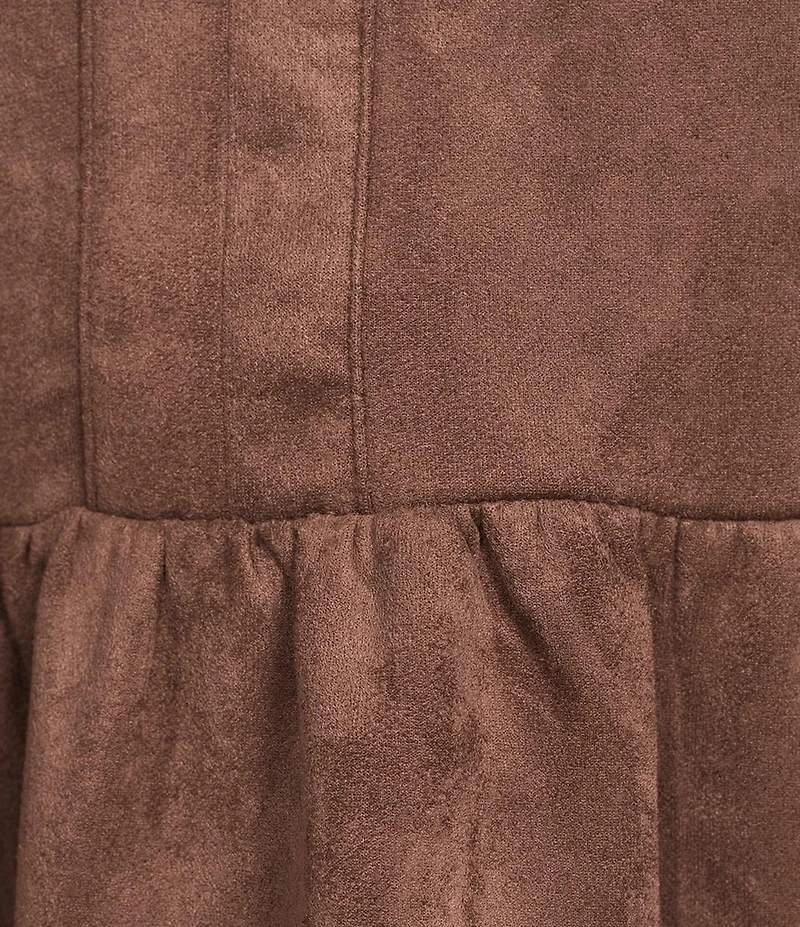 Skies Are Blue Plus Size Cap Sleeve Faux-Suede Tiered Mini Dress