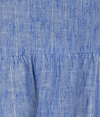 Skies Are Blue Plus Size Chambray Lurex Stripe V-Neck Ruffle Sleeve Tiered A-Line Dress