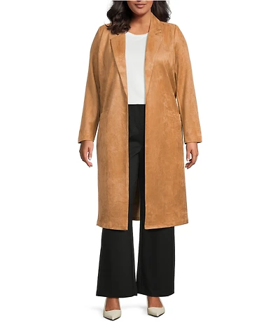 Skies Are Blue Plus Size Collared Long Sleeve Faux Suede Duster Jacket