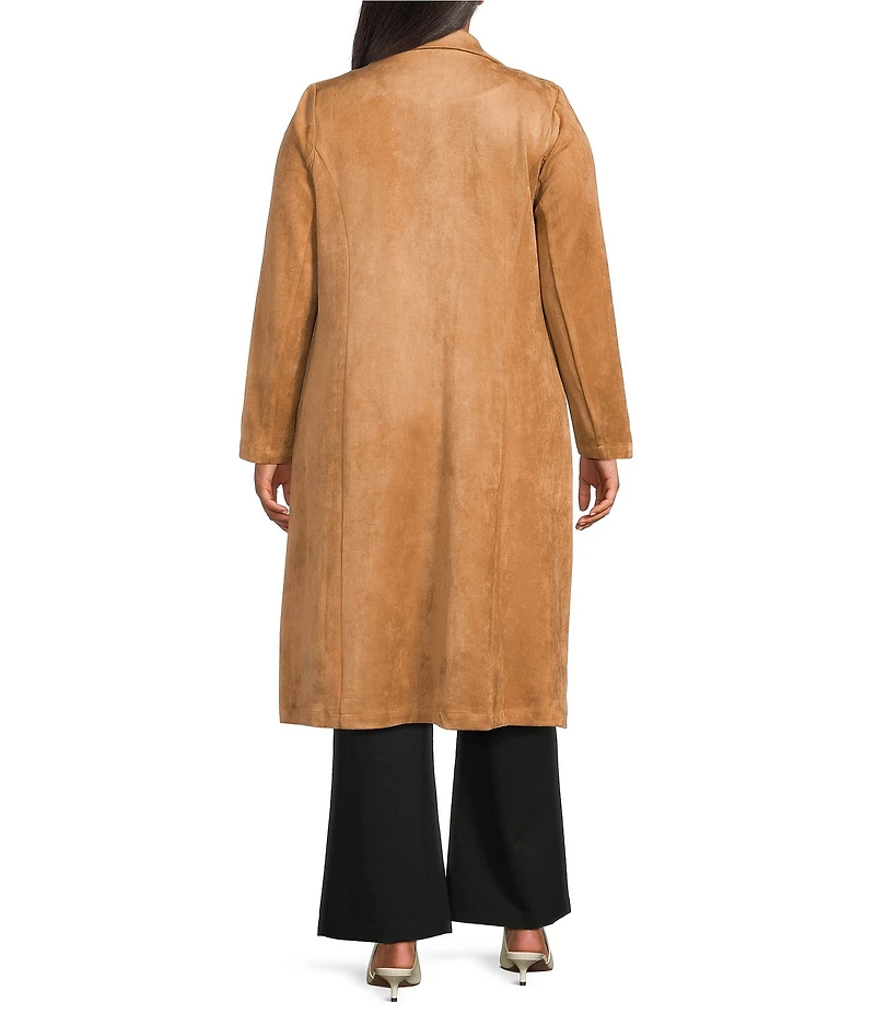 Skies Are Blue Plus Size Collared Long Sleeve Faux Suede Duster Jacket