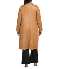 Skies Are Blue Plus Size Collared Long Sleeve Faux Suede Duster Jacket