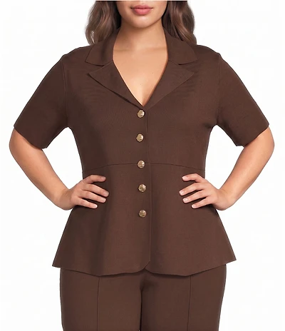 Skies Are Blue Plus Size Collared V-Neck Short Sleeve Coordinating Peplum Sweater Top