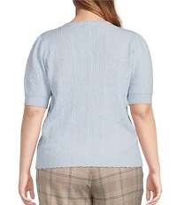 Skies Are Blue Plus Size Crew Neck Short Sleeve Cable Knit Sweater