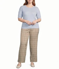 Skies Are Blue Plus Size Crew Neck Short Sleeve Cable Knit Sweater