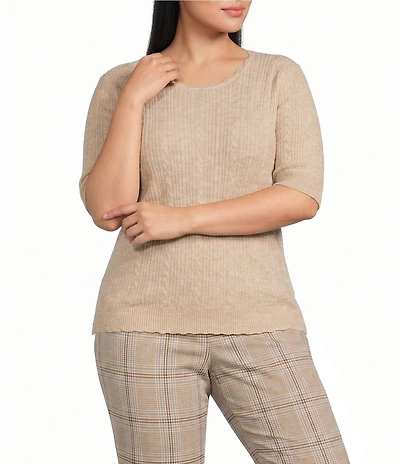 Skies Are Blue Plus Size Crew Neck Short Sleeve Cable Knit Sweater
