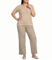 Skies Are Blue Plus Size Crew Neck Short Sleeve Cable Knit Sweater