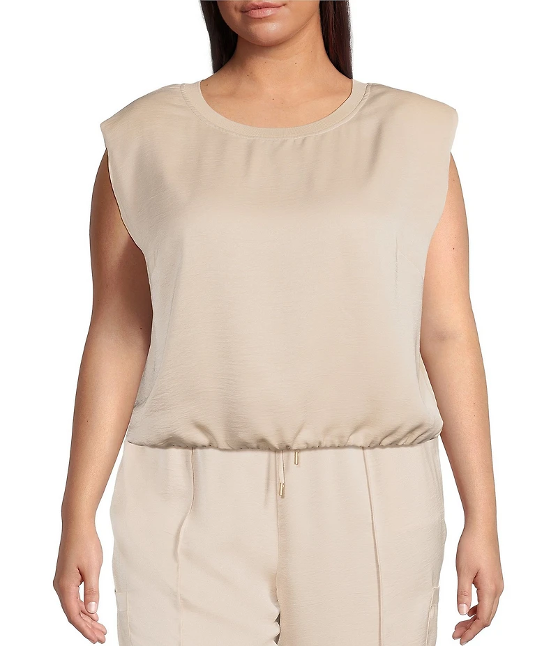 Skies Are Blue Plus Size Crew Neck Sleeveless Bubble Muscle Tank