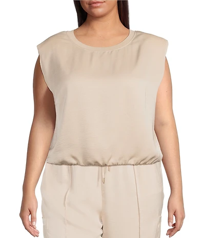 Skies Are Blue Plus Size Crew Neck Sleeveless Bubble Muscle Tank