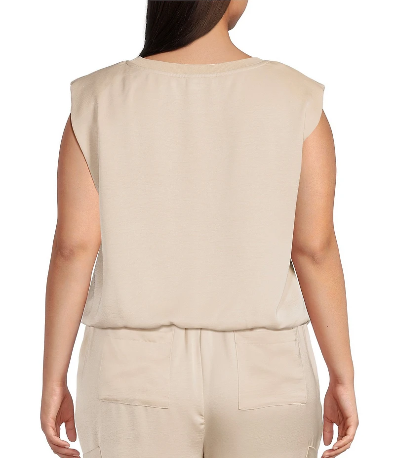 Skies Are Blue Plus Size Crew Neck Sleeveless Bubble Muscle Tank