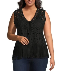 Skies Are Blue Plus Size Crochet Fringe Vest