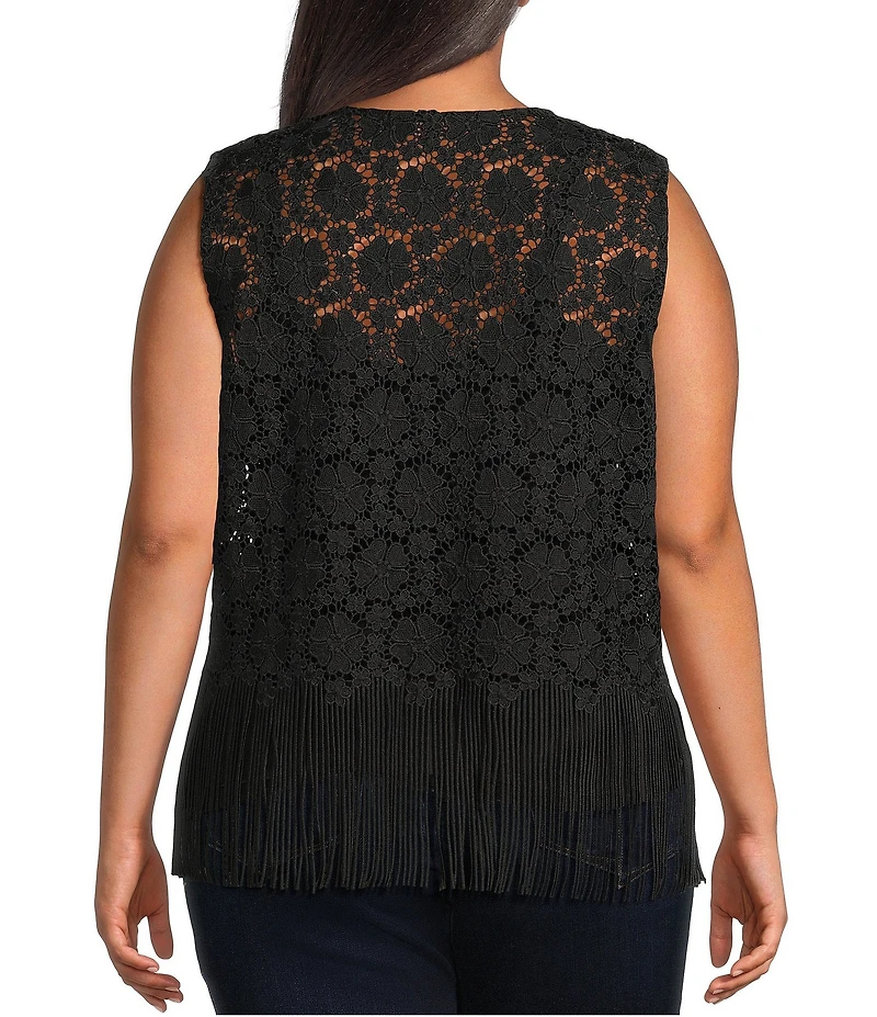 Skies Are Blue Plus Size Crochet Fringe Vest
