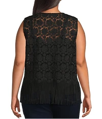 Skies Are Blue Plus Size Crochet Fringe Vest