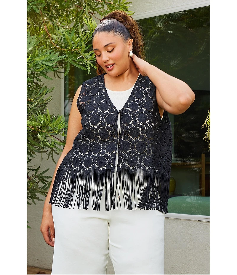 Skies Are Blue Plus Size Crochet Fringe Vest