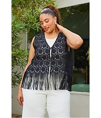 Skies Are Blue Plus Size Crochet Fringe Vest