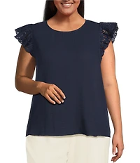 Skies Are Blue Plus Size Crochet Trim Gauze Top