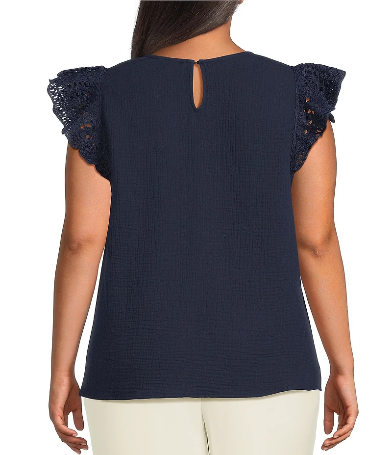 Skies Are Blue Plus Size Crochet Trim Gauze Top