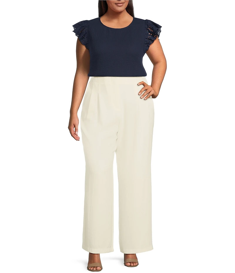 Skies Are Blue Plus Size Crochet Trim Gauze Top