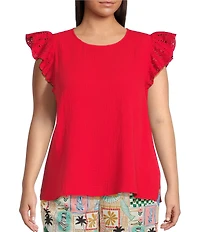 Skies Are Blue Plus Size Crochet Trim Gauze Top