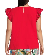 Skies Are Blue Plus Size Crochet Trim Gauze Top