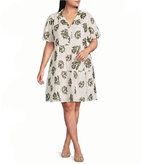 Skies Are Blue Plus Size Embroidered Split V-Neck Short Sleeve Tiered Mini Dress